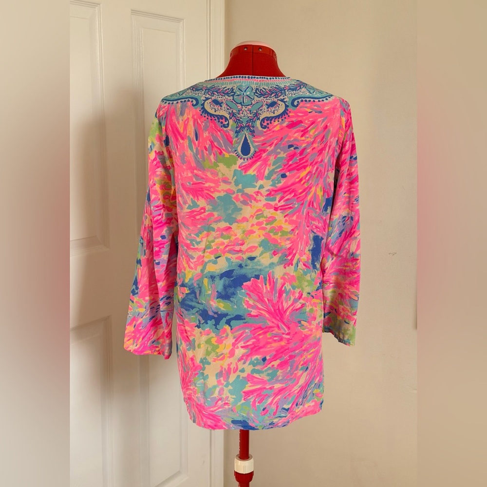 RARE Lilly Pulitzer 100% Silk Renato Tunic Palm Beach Coral Sample S - Picture 3 of 8